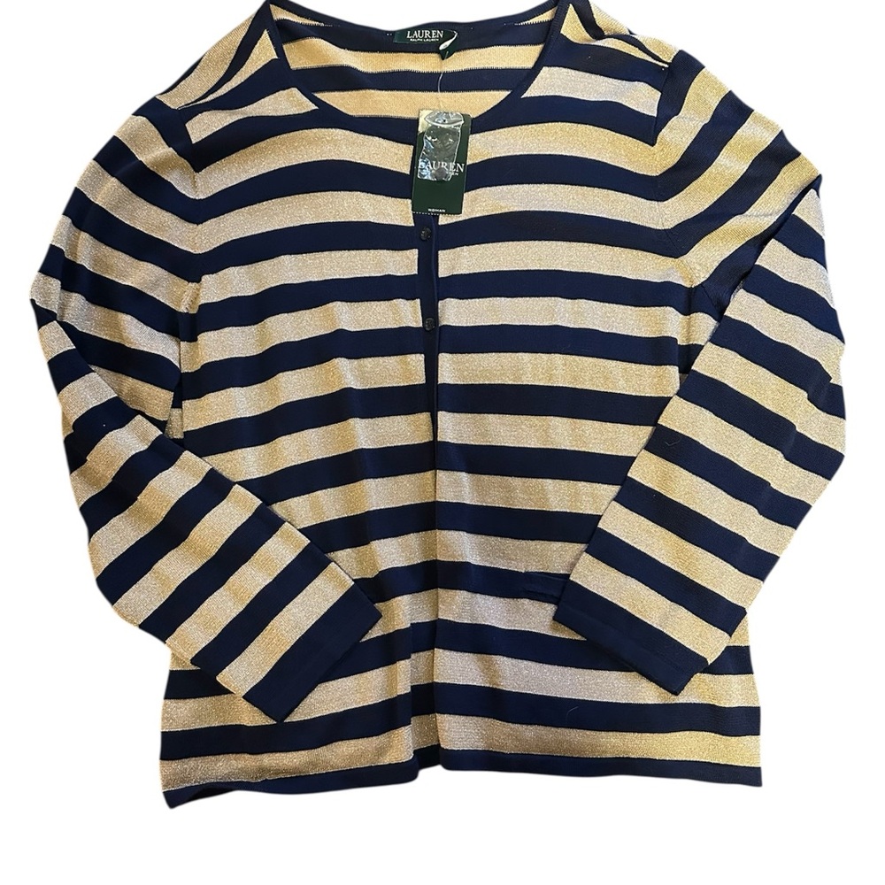 NWT Ralph Lauren Navy and Gold Striped Cardigan